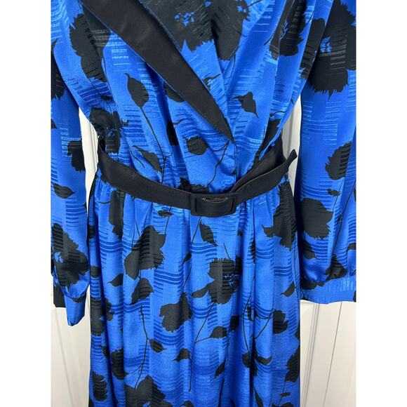Vintage JJ Dean 90s Blue Black Floral Wide Collar Secretary Cocktail Dress Sz 8 - Picture 8 of 9